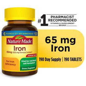 Nature Made Iron 65 mg (325 mg Ferrous Sulfate) Tablets; Dietary Supplement, 190 Count