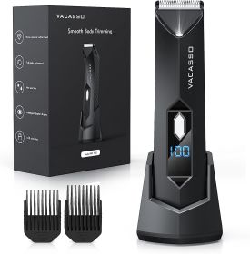 VACASSO Electric Body Hair Trimmer for Men Groin Hair Trimmer Ball Shaver w/Light&LED Display, USB Recharge Dock, Adjustable Ceramic Blade Head, Water