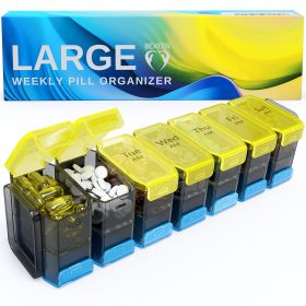 Extra Large Weekly Pill Organizer 2 Times a Day XL Pill Case Yellow Blue Am Pm Big Pill Box 7 Day Oversized Daily Vitamin Organizer Jumbo Pill Contain