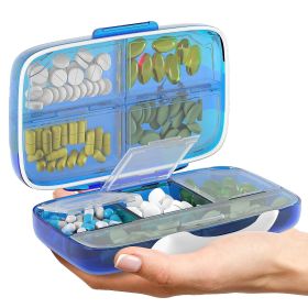 Pill Organizer Airtight Pill Box Blue Large Pill Dispenser for Home and Travel