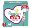 Pampers Cruisers 360 Fit Diapers, Active Comfort, Size 6, 74 Ct