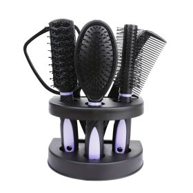 5pcs Professional Hairdressing Styling Set Detangling Hair Brush Airbag Comb With Makeup Mirror (Color: Purple)