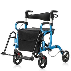 Folding Rollator Walker with 8-inch Wheels and Seat (Color: Navy)