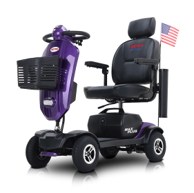 purple four-wheel electric folding scooter crutch storage purple mobility scooter.  Foldable travel portable mobile scooter mini four wheel (PSMAX PLUS-W429S00012: PSMAX PLUS-W429S00012)