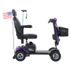 purple four-wheel electric folding scooter crutch storage purple mobility scooter.  Foldable travel portable mobile scooter mini four wheel