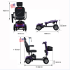 purple four-wheel electric folding scooter crutch storage purple mobility scooter.  Foldable travel portable mobile scooter mini four wheel